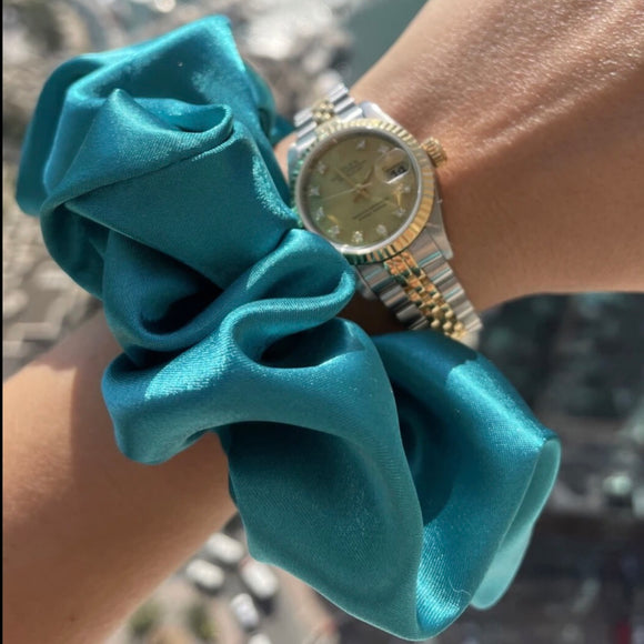 Turquoise Silk Scrunchie